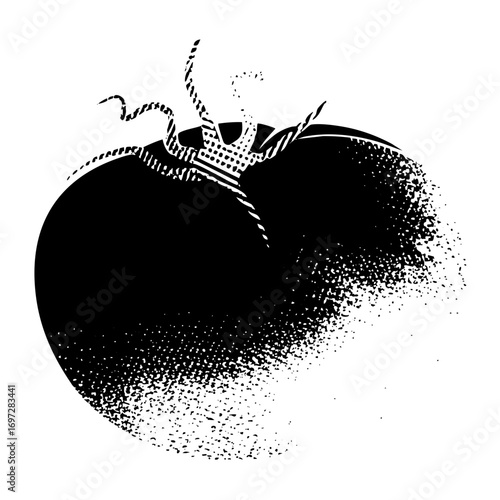 Vector Detailed black tomato with stem and calyx.