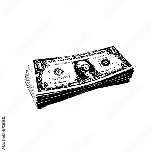 Vector Stacked currency featuring a portrait.