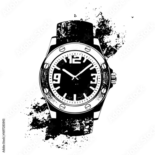 Vector Detailed wristwatch with grunge texture.