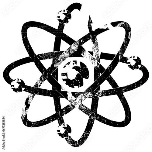 Vector Distressed atomic structure with intersecting lines.