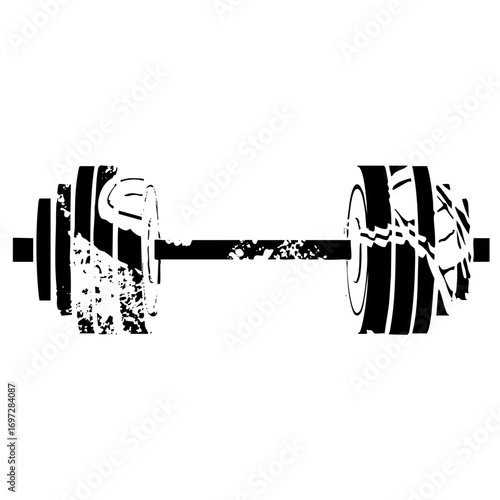 Vector Black and white barbell with weight plates.