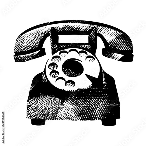 Vector Vintage rotary telephone with detailed linework.
