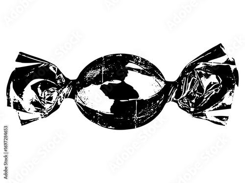 Vector Black and white of a wrapped candy with twisted ends.