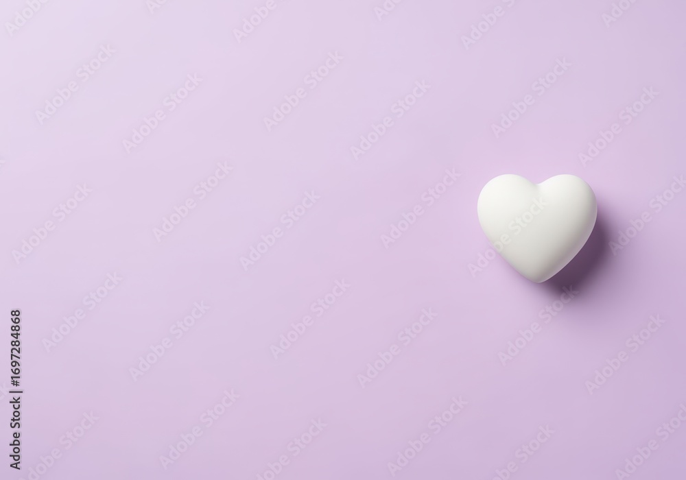 Fototapeta premium Gentle white heart on soft lavender surface