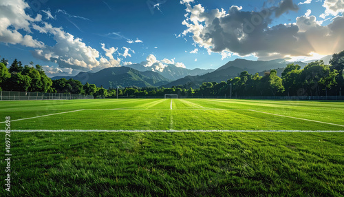 Soccer field with goal posts ready for play surrounded by lush grass creating an energetic outdoor sports scene
