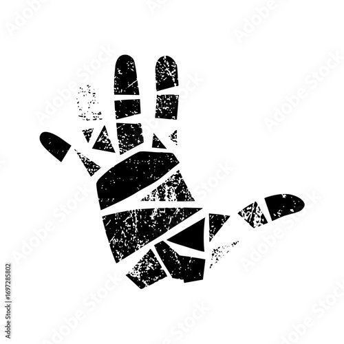 Vector Distressed handprint with fragmented shapes.