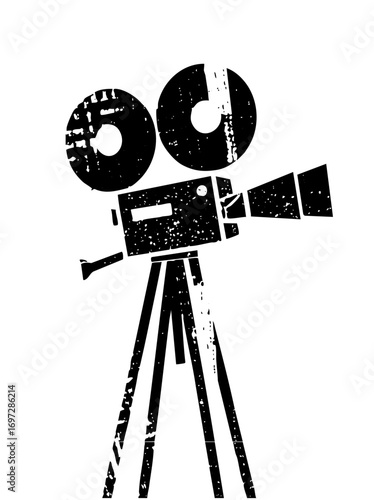 Vector Vintage film camera with distressed texture.