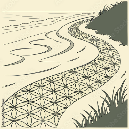 Geometric Wave Pattern in Beach Sand