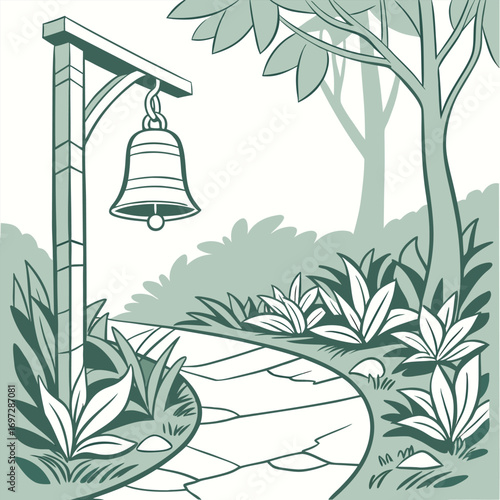 Minimalist Meditation Bell in Garden