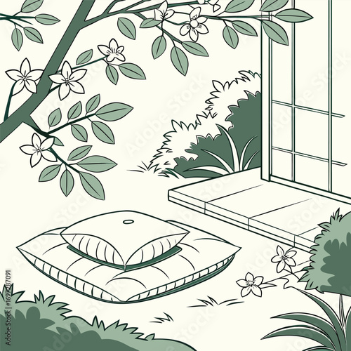 Minimalist Meditation Cushion in Garden