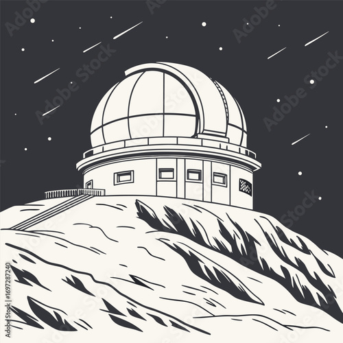 Minimalist Observatory Dome on Mountain Peak