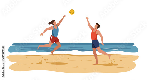 Joyful Woman Running on Sandy Beach by the Ocean Waves