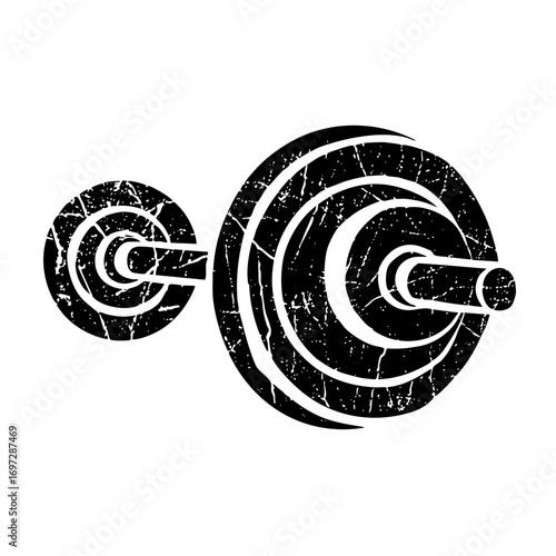 Vector Distressed barbell weightlifting with textured plates.