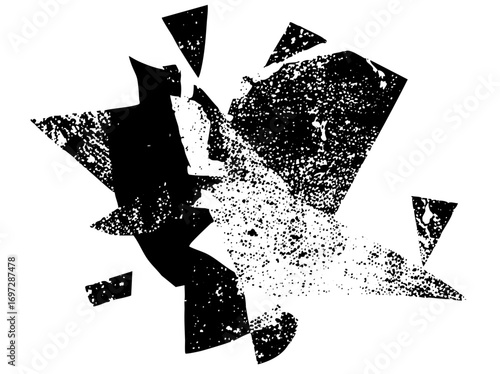 Vector Abstract shattered explosion with fragmented shapes.