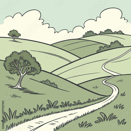 Rolling Hills with a Winding Path