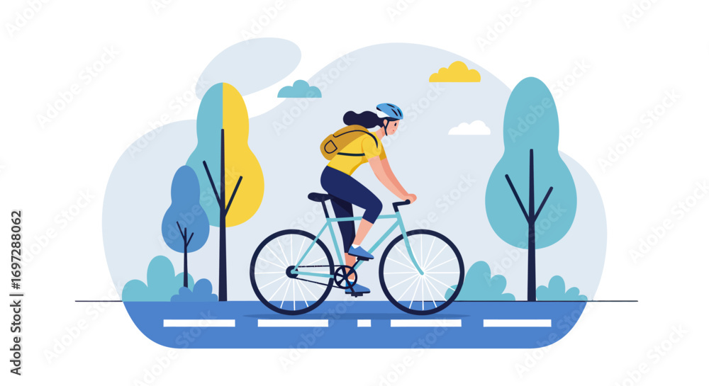 Fototapeta premium Minimalist Outdoor Scene with Bicycle Wheel and Stylized Trees