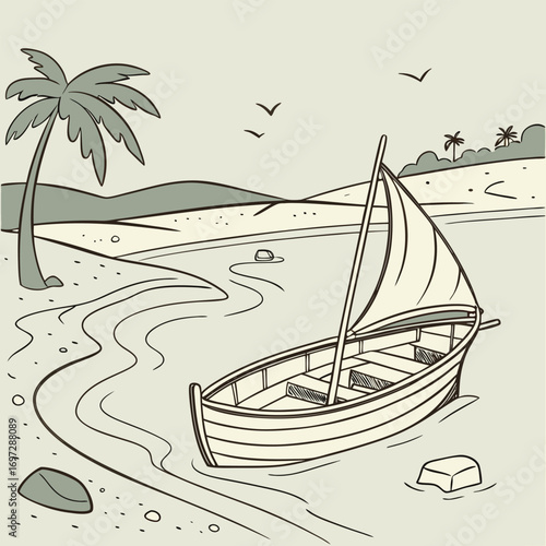 Simple Fishing Boat in Calm Harbor