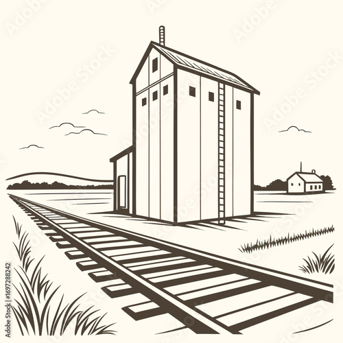 Simple Grain Elevator beside Railroad Tracks