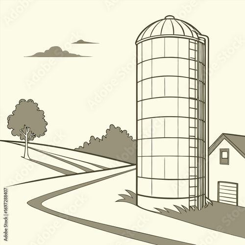 Simple Grain Silo Casting a Long Shadow