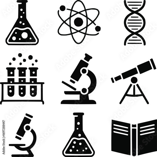 Science Symbols Vector Pack  Black Silhouette Icons