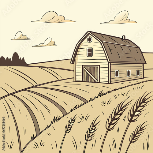 Simple Grain Storage Barn in Field