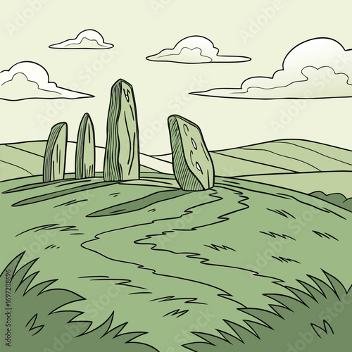 Simple Stone Circle on Grassy Hill