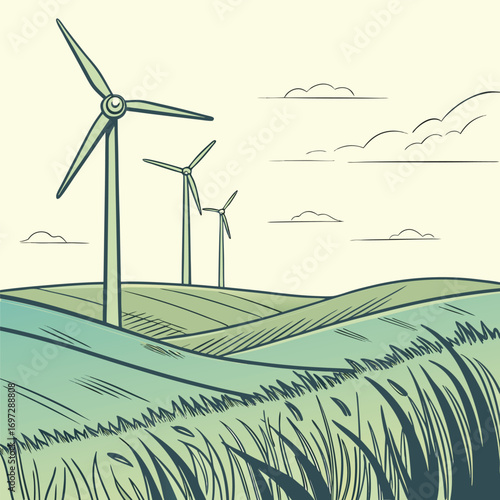 Simple Wind Turbines on Prairie Horizon