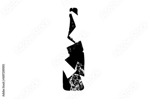 Vector Abstract broken bottle with textured black shapes.