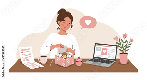 Person Organizing Baked Goods and Reviewing a Task List for Small Business