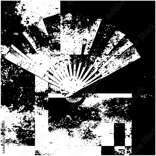 Vector Abstract sunburst with geometric shapes and radiating lines.