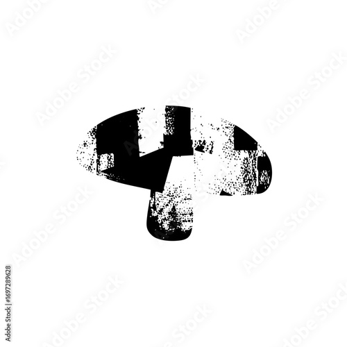 Vector Abstract black mushroom with distressed texture.