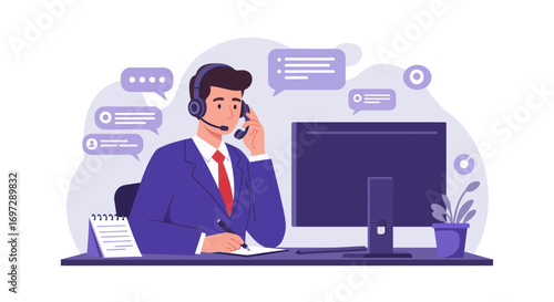 Professional Male Call Center Employee Assisting Clients Online