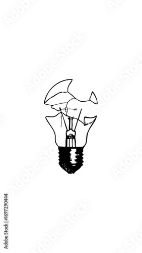 Vector Broken lightbulb depicts fragility and shattered ideas.