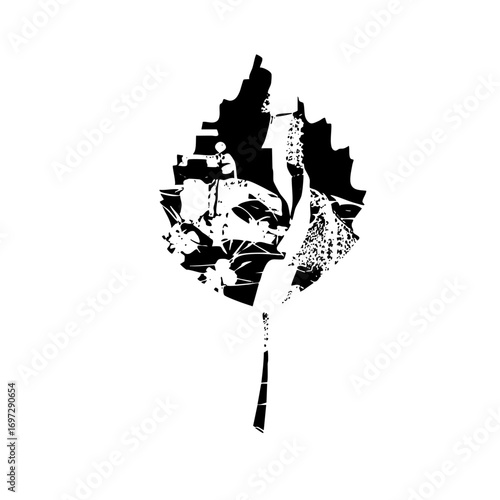 Vector Abstract birch leaf with geometric shapes.