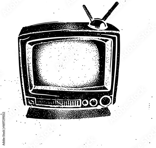 Vector Vintage television with antenna