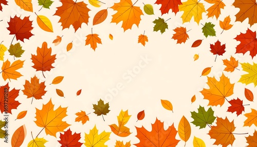 Autumn leaves border on cream background