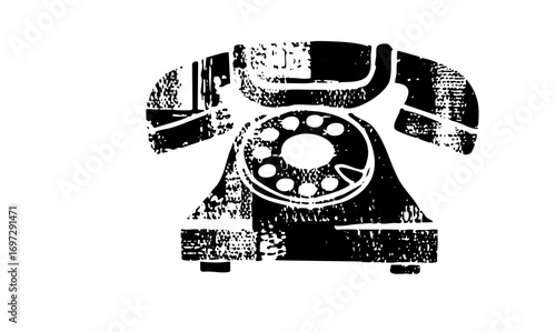Vector Vintage rotary telephone in black and white.