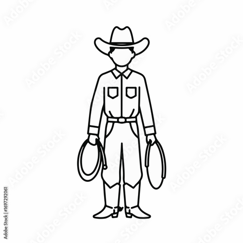 Confident cowboy with lasso ready for rodeo action, capturing rugged spirit and Western adventure with iconic silhouette