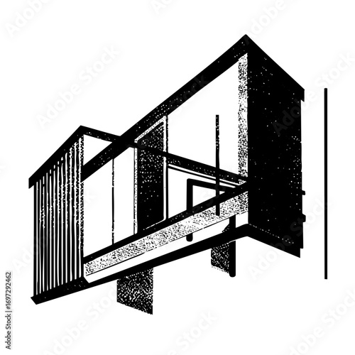 Vector Geometric structure features intersecting cuboids and linear elements.