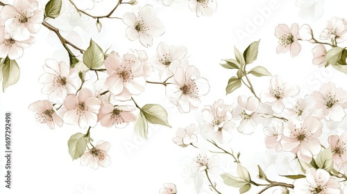 52.A standalone vector set of cherry blossoms in a spring-inspired design, showcasing clusters of flowers with layered petals in a mix of blush pink and pure white. The illustration features delicate
