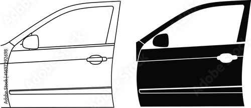Car door vector illustration outline and silhouette editable vector