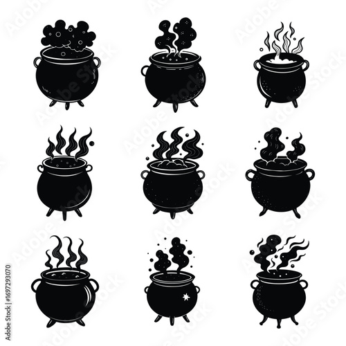Halloween cauldron with smoke bundle, perfect for eerie party décor, haunted invitations, and print-on-demand projects.
