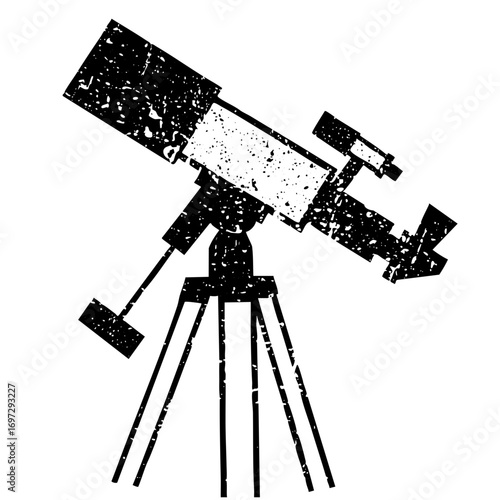 Vector Distressed monochrome of a telescope on a tripod.