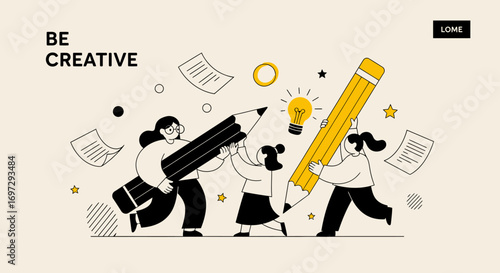 Vector illustration of a business team in a collaborative brainstorming session, developing new creative ideas for a startup project