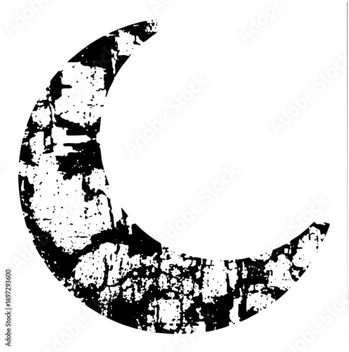 Vector Distressed moon with a textured grunge effect.