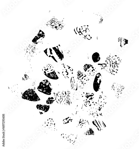 Vector Abstract scattered shapes create a dynamic textured composition.