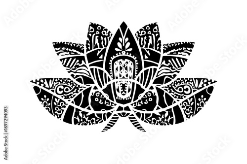 Vector Intricate floral lotus with ornamental details.