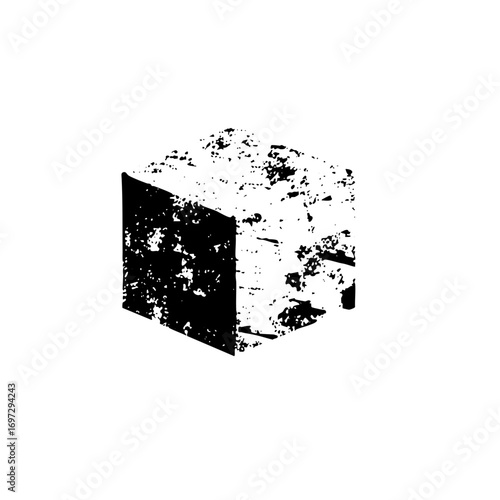 Vector Abstract fragmented cube in monochrome.