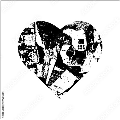 Vector Abstract heart featuring a guitar and a face.