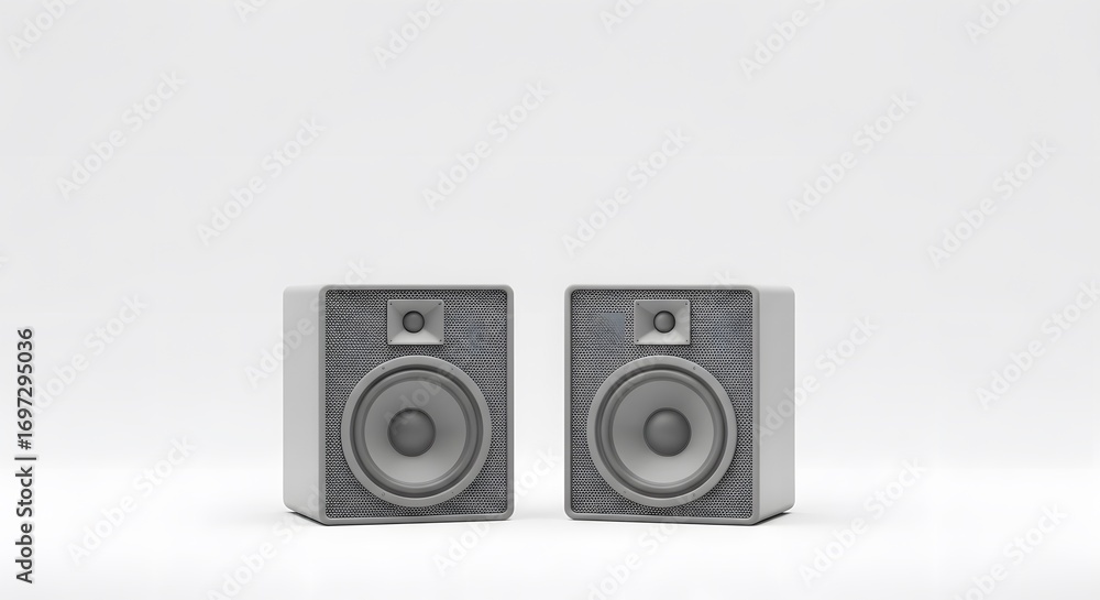 Fototapeta premium Two studio monitor speakers in grayscale, side by side, suggesting balanced audio output